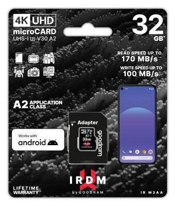 microSD IRDM by GOODRAM 32GB UHS I U3 A2 + adapter